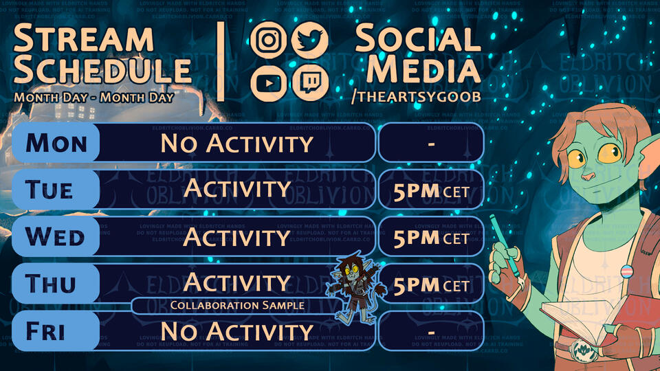 Stream Schedule Design for Eldritch Oblivion's Old Brand (The Artsy Goob)